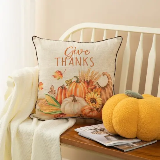 Glitzhome&reg; 18" Thanksgiving Embroidered Pillow {3}