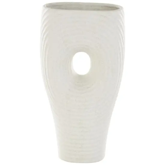 16" White Speckled Ceramic Ribbed Cutout Vase {3}