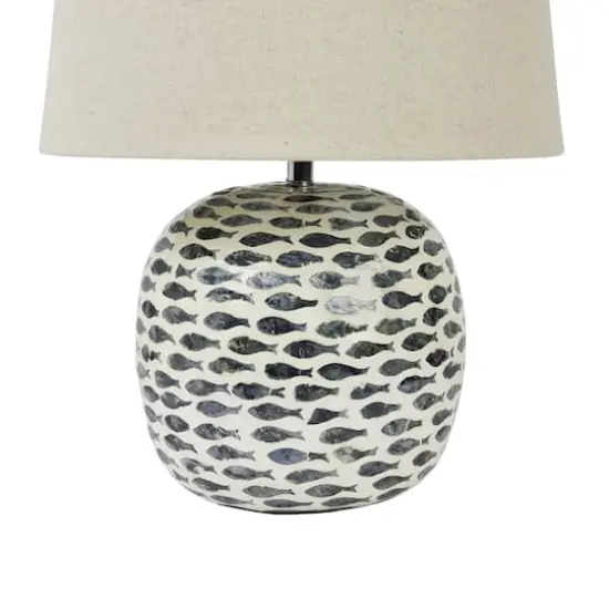 Hello Honey&reg; 21.5" Blue and White Coastal Capiz and Bamboo Table Lamp Set with Fish Design {5}