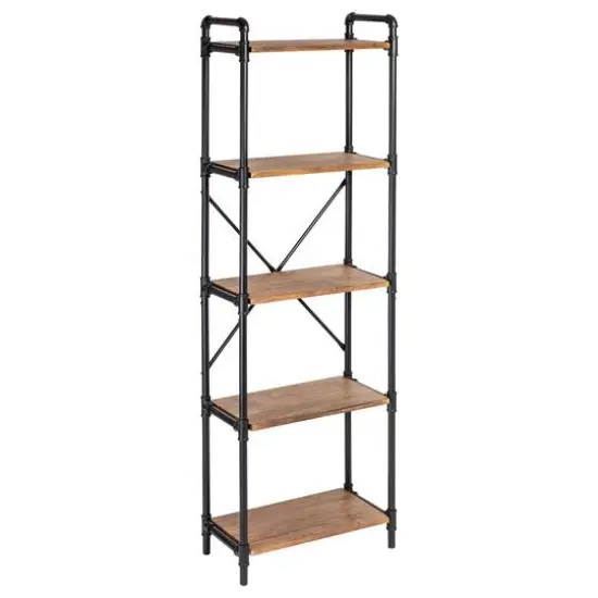 Honey Can Do Black 5-Tier Industrial Bookshelf {1}