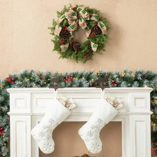 Glitzhome&reg; 24" Cypress Leaves & Pinecone Wreath with Ribbon & Bow {3}