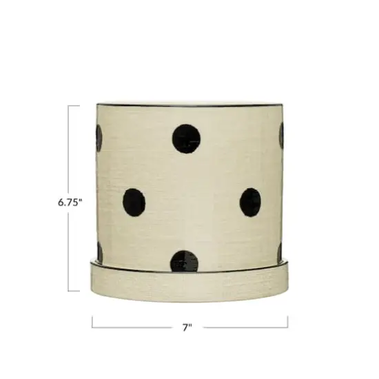 Hello Honey&reg; 7" Black and Ivory Textured Stoneware Planter with Polka Dots and Saucer {7}