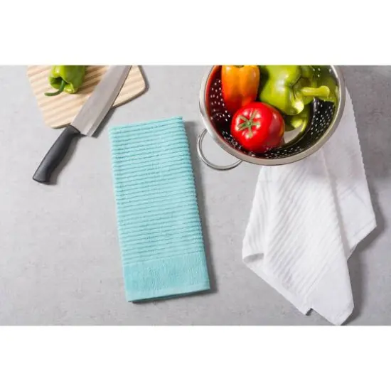 DII&reg; Aqua & White Ribbed Terry Dishtowel Set {3}