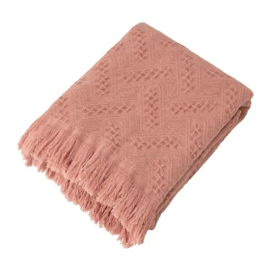 Glitzhome&reg; Coral Pink Grid Cotton Woven Throw {1}
