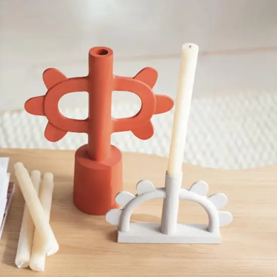 Hello Honey&reg; 9" White Scalloped Taper Candle Holder {5}