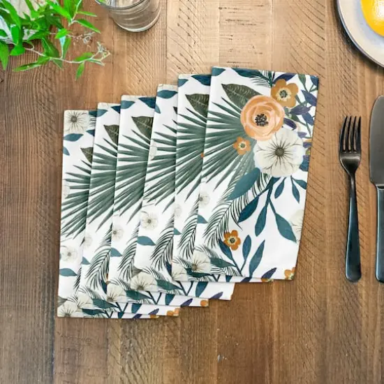 Tropical Floral Cotton Twill Napkin White {4}