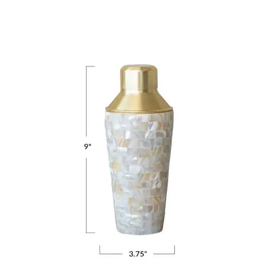 Hello Honey® 24oz. Gold Finish Stainless Steel & Natural Mother of Pearl Inlaid Cocktail Shaker {5}