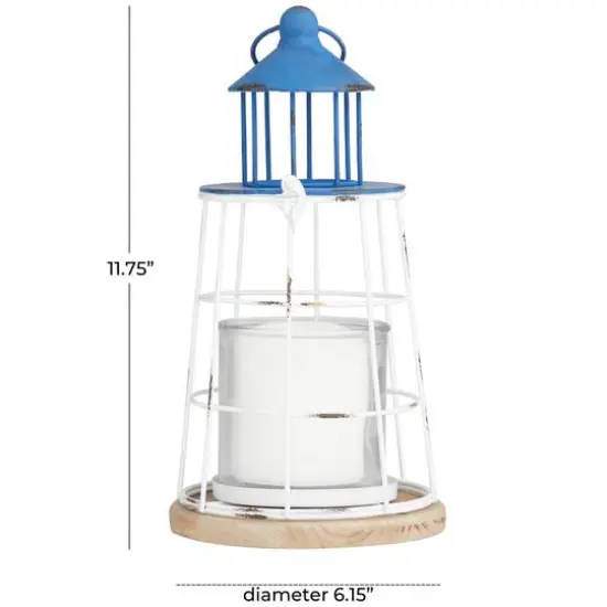 12" Blue Metal Distressed Decorative Light House Candle Lantern {8}