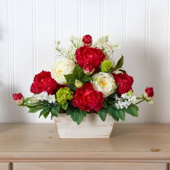 17" Mixed Floral Arrangement in White Wash Planter {4}