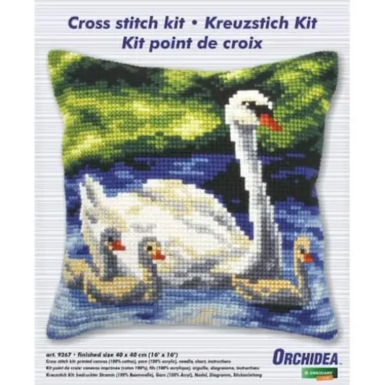Orchidea Cushion Cross Stitch Kit Swans Family {3}