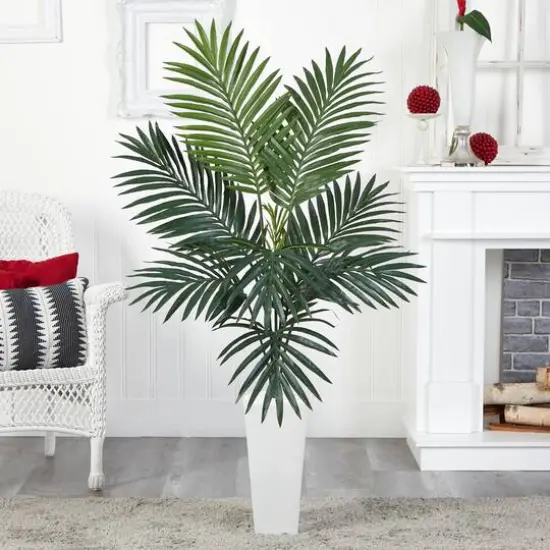 4.5ft. Kentia Palm Artificial Tree in White Tower Planter {6}