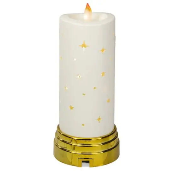 9" Gold & White Nativity Scene Flameless Candle {5}