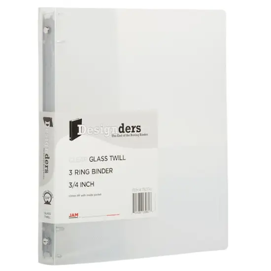 JAM Paper 0.75" Glass Twill Plastic 3-Ring Binder Clear {1}