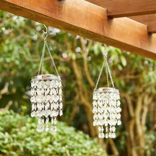Glitzhome&reg; 18.75" Solar Lit Beaded Wind Chimes, 2ct. Transparent {4}