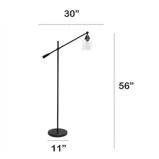 Lalia Home 4.6ft. Swing Arm Floor Lamp with Glass Cylindrical Shade Matte Black {4}