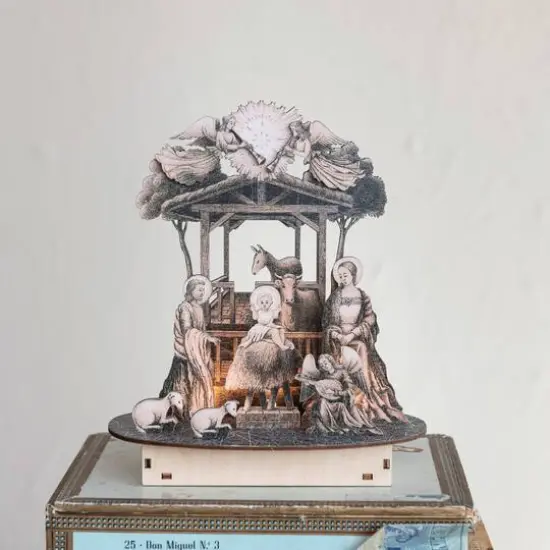 Hello Honey® 7.75" Laser-Cut Wood Nativity Scene with LED Light {3}