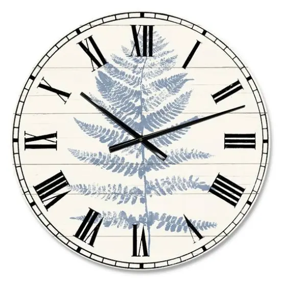 Designart 'Blue Fern Print On Wood Ii Traditional Wall Clock {1}