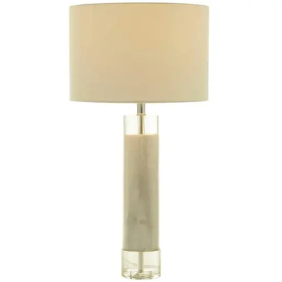White Marble Slender Stand Table Lamp with Drum Shade 15" x 15" x 29" {1}