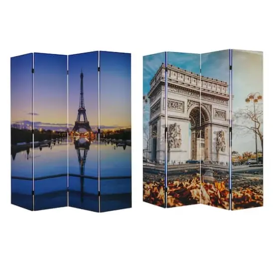 American Art Decor&trade; 6ft. Double-Sided 4-Panel Paris Eiffel Tower and Arc de Triomphe Portable Canvas Room Divider {1}