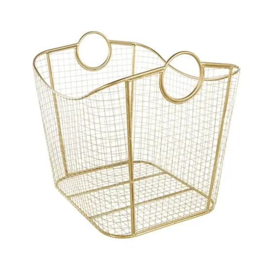 20" Gold Metal Storage Basket with Curved Sides & Ring Handles {4}