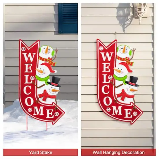 Glitzhome&reg; 35.75" Metal Christmas Snowmen Arrow Welcome Yard Stake {7}