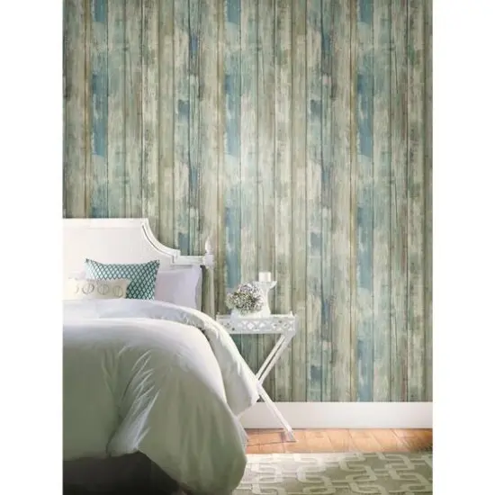 RoomMates Blue Distressed Wood Peel & Stick Wallpaper {9}