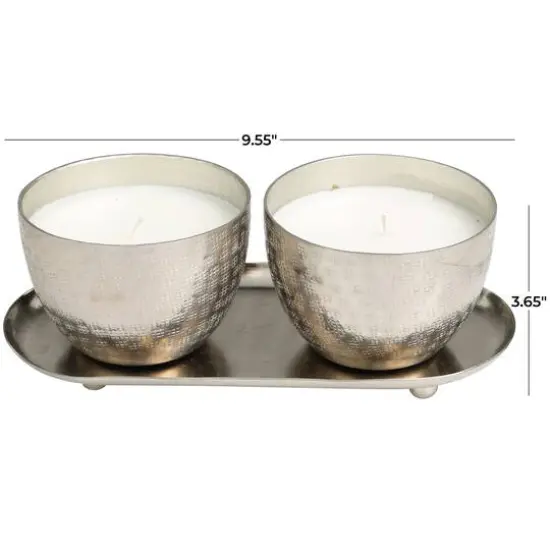 Campfire Scented Candles in Silver Grid Patterned Bowls Set {7}