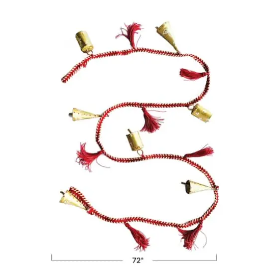 Hello Honey&reg; 6ft. Red & White Painted Metal Bells & Cotton Tassels Garland {4}