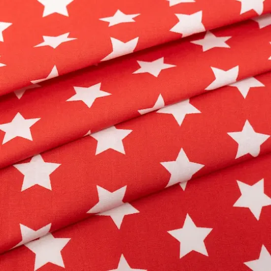 SINGER Patriotic White Stars On Red Cotton Fabric {3}