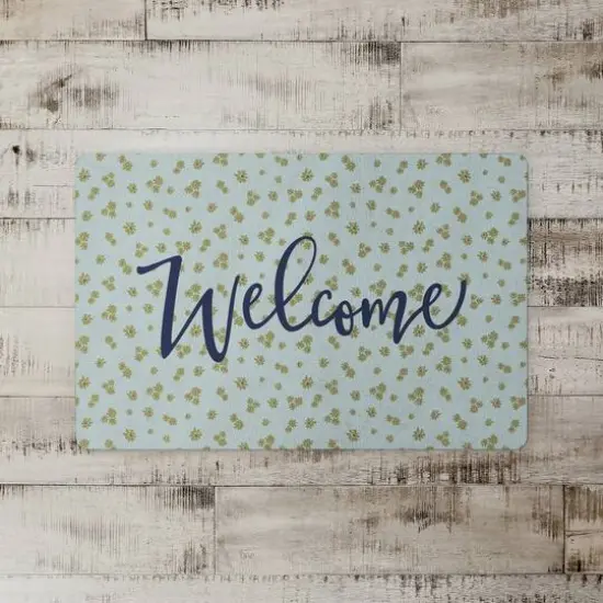 Daisy Print Welcome Floor Mat Green {3}