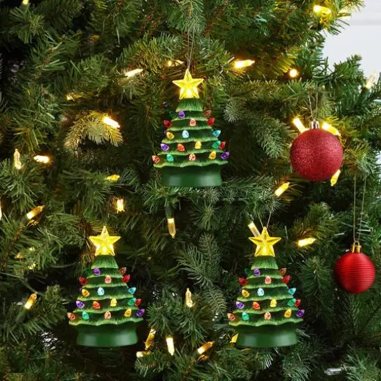 5" LED Green Nostalgic Trees Figurine Set {3}
