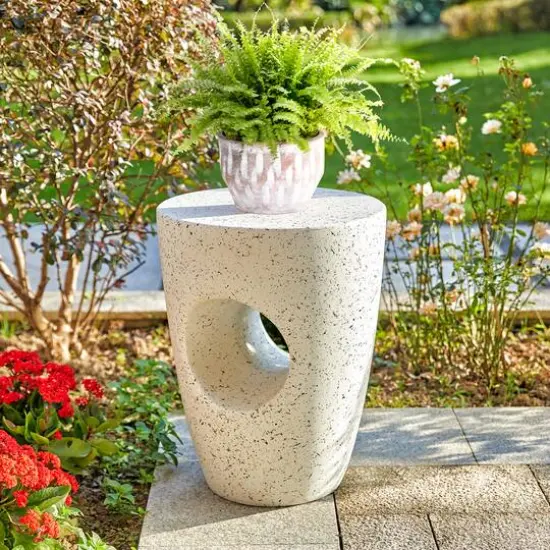 Glitzhome&reg; 18" Multi-Functional White Terrazzo Garden Stool {4}