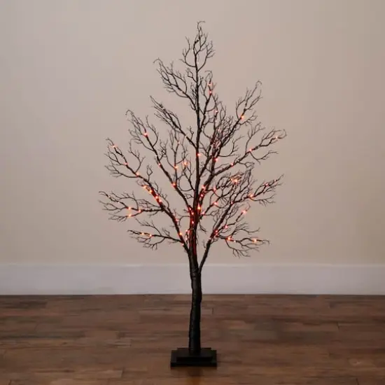 4ft. Pre-Lit Halloween Minimalist Twig Artificial Fall Tree with 160 Orange & Purple LED Lights {10}