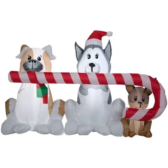 5.5ft. Airblown&reg; Inflatable Christmas Puppies with Big Candy Cane {1}