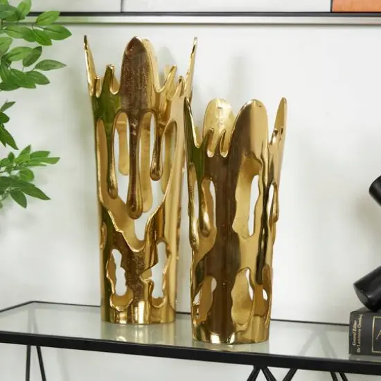 Gold Aluminum Drip Vase with Melting Designed Body Set {12}