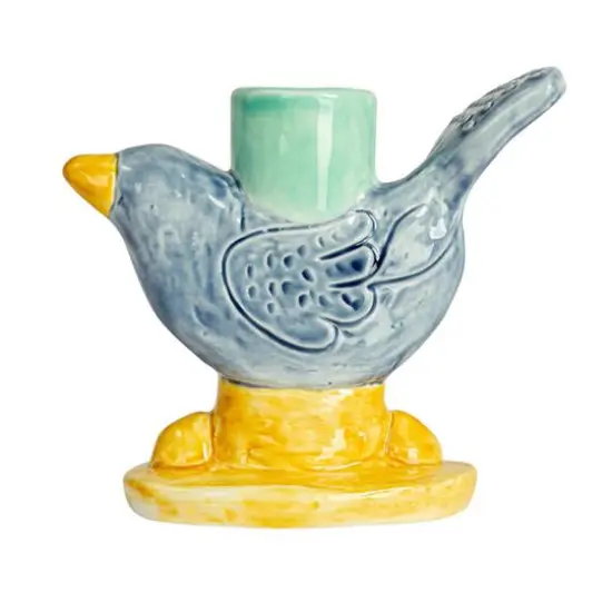 Hello Honey&reg; 6" Yellow & Blue Chirpy Elegance Stoneware Taper Candle Holder {11}