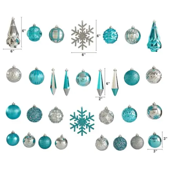 52ct. 6" Blue & Silver Shatterproof Ornament Set {3}