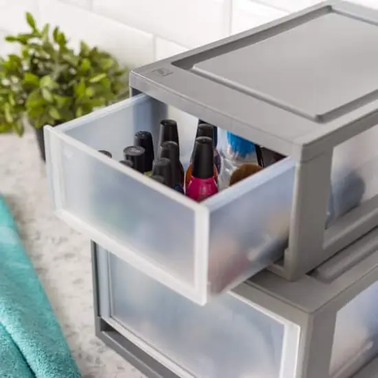 IRIS&reg; 6qt. Gray Stackable Storage Bin with Clear Drawer {8}