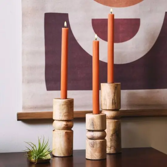 Hello Honey&reg; Wood Stack Taper Candle Holder Set Natural Finish {7}