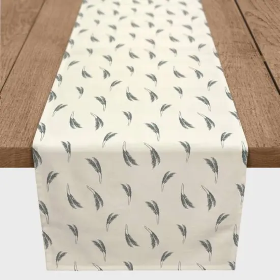 90" Feather Grass Cotton Twill Runner Cream/Emerald {1}
