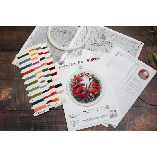 Luca-S Composition with Poppies Counted Cross Stitch Kit with Display Hoop {17}