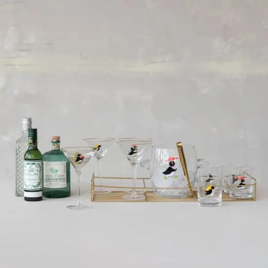 Hello Honey 11-Piece Vintage Reproduction Glass Barware Set with Penguin Decal, Gold Finish {4}