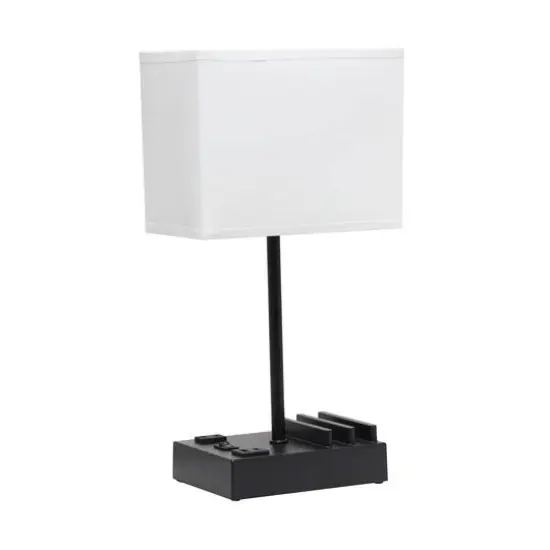 Simple Designs 15.3" Table Lamp with 2 USB Ports & Charging Outlet Black Base/White Shade {1}