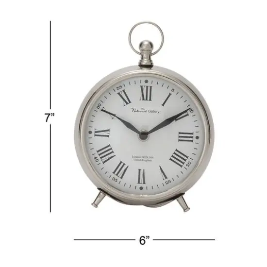 7" Silver Stainless Steel & Aluminum Tabletop Clock {4}