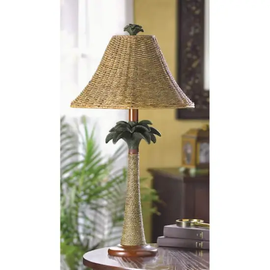25.5" Palm Tree Rattan Lamp {3}