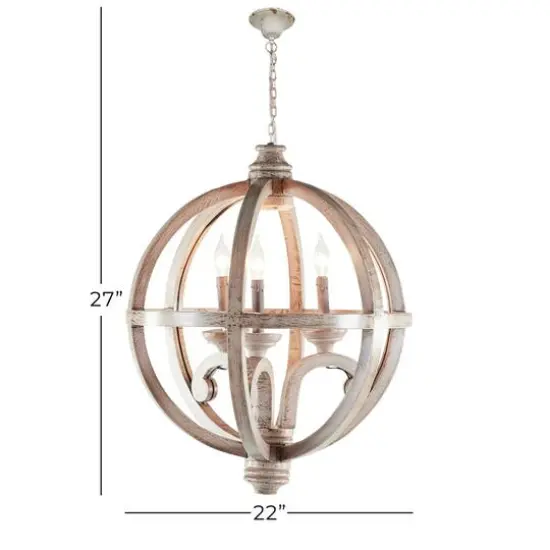 Gold Wood Rustic Caged Chandelier , 28" x 21" x 21" {7}