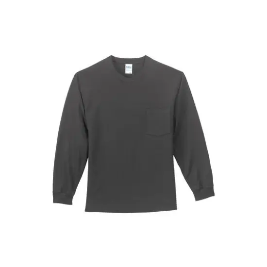 Port & Company&reg; Tall Long Sleeve Essential Pocket T-Shirt Charcoal {1}