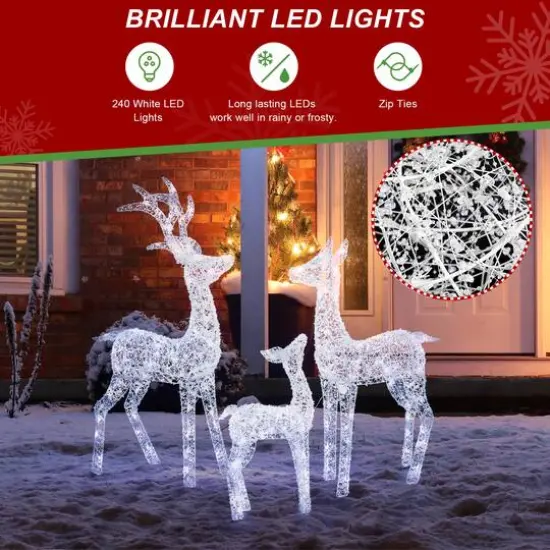 Glitzhome® Lighted Crystal White 3D Reindeer Outdoor Décor Set {6}