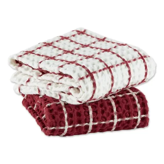 DII&reg; Windowpane Oversized Washed Waffle Dishtowels, 2ct. Barn Red {5}