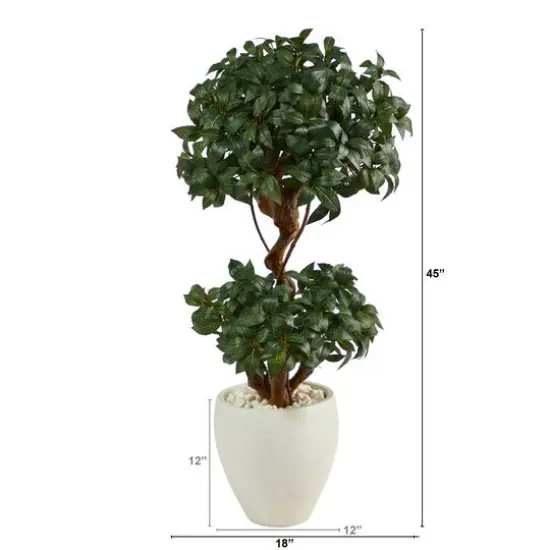 4ft. Sweet Bay Double Ball Topiary Artificial Tree in White Planter {3}